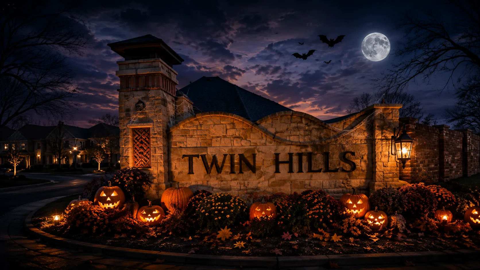 Twin Hills entrance at Halloween