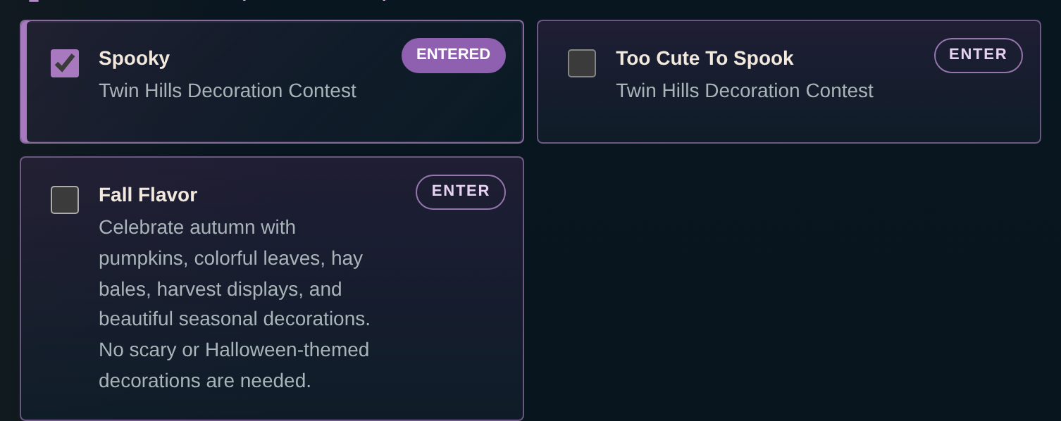 Three contest award choices: Spooky, Too Cute To Spook and Fall Flavor.